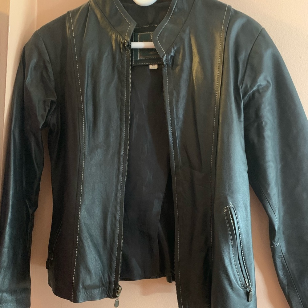 Zip up leather jacket